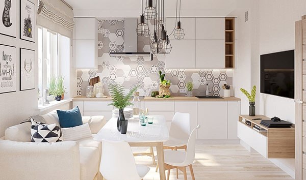Phòng bếp đẹp cho nhà nhỏ với gam màu nhẹ nhàng