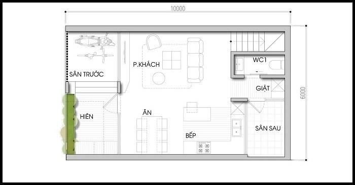 Bản vẽ thiết kế nhà 2 tầng 6x10m
